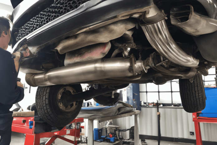 Auspuff-Reparatur: Fahrzeugwerkstatt im Einsatz