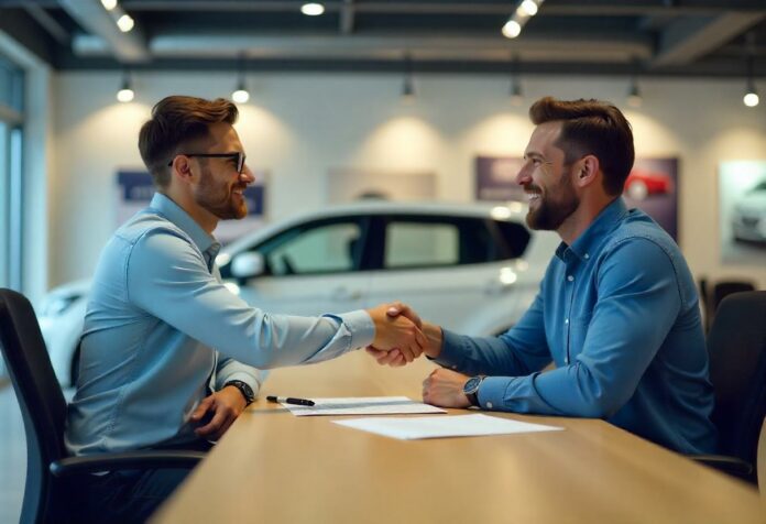 Vertrauensvoller Autoankauf – Kunde im Gespräch mit professionellem Händler