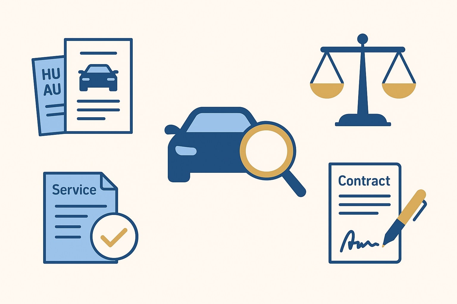 Infografik zeigt die zentralen rechtlichen Anforderungen beim PKW Ankauf, darunter Gewährleistung, Haftung sowie notwendige Fahrzeug- und Vertragsdokumente.